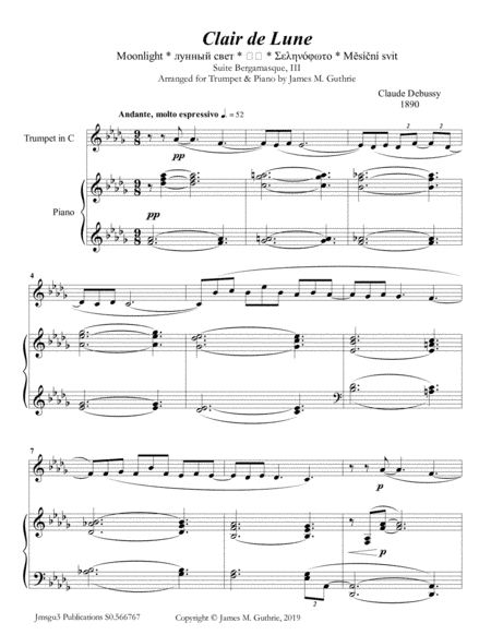 Debussy: Claire de Lune for Trumpet & Piano (arr. James M. Guthrie)