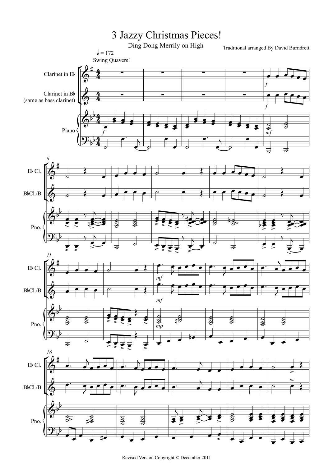 3 Jazzy Christmas Pieces for Clarinet and Piano (arr. David Burndrett)