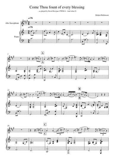 Come Thou fount of every blessing (piano & alto sax) (arr. David Kocijan)