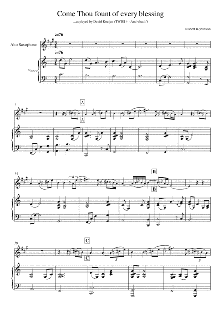 Come Thou fount of every blessing (piano & alto sax) (arr. David Kocijan)