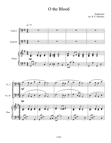 O the Blood (Cello Duet with Piano Accompaniment) (arr. B. C. Dockery)