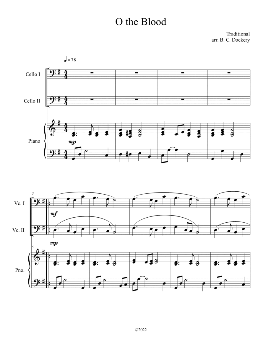 O the Blood (Cello Duet with Piano Accompaniment) (arr. B. C. Dockery)