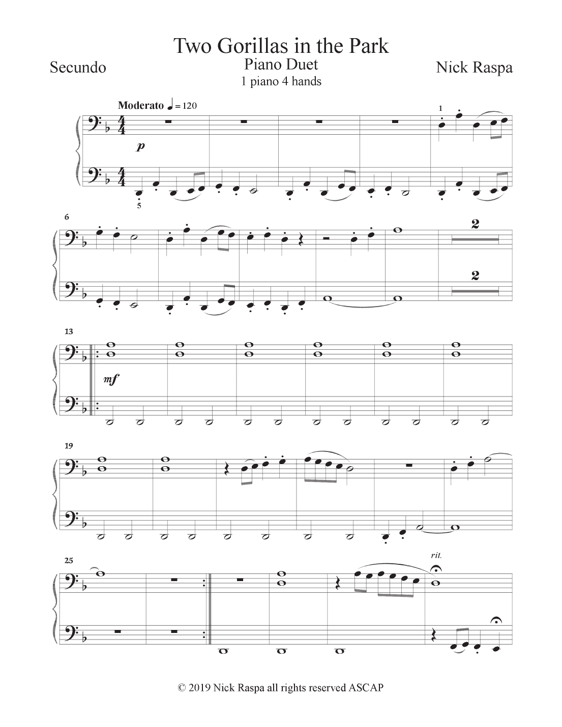 Two Gorillas in the Park (1 piano 4 hands) Secundo