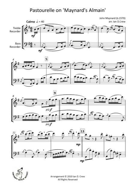 Pastourelle on 'Maynard's Almain' (arr. Ian D. Crew)