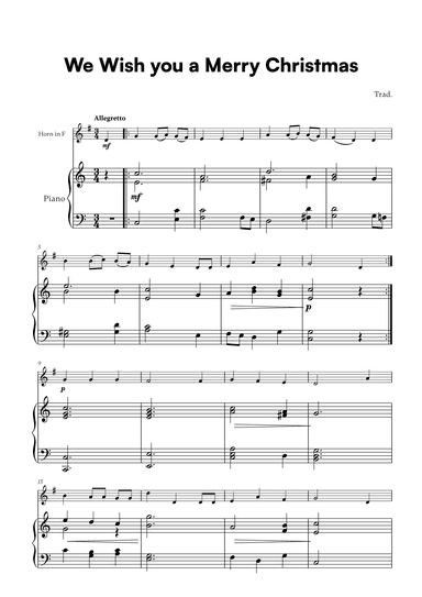 Trad. - We Wish you a Merry Christmas (for French Horn and Piano) (arr. Cadenza Editions)