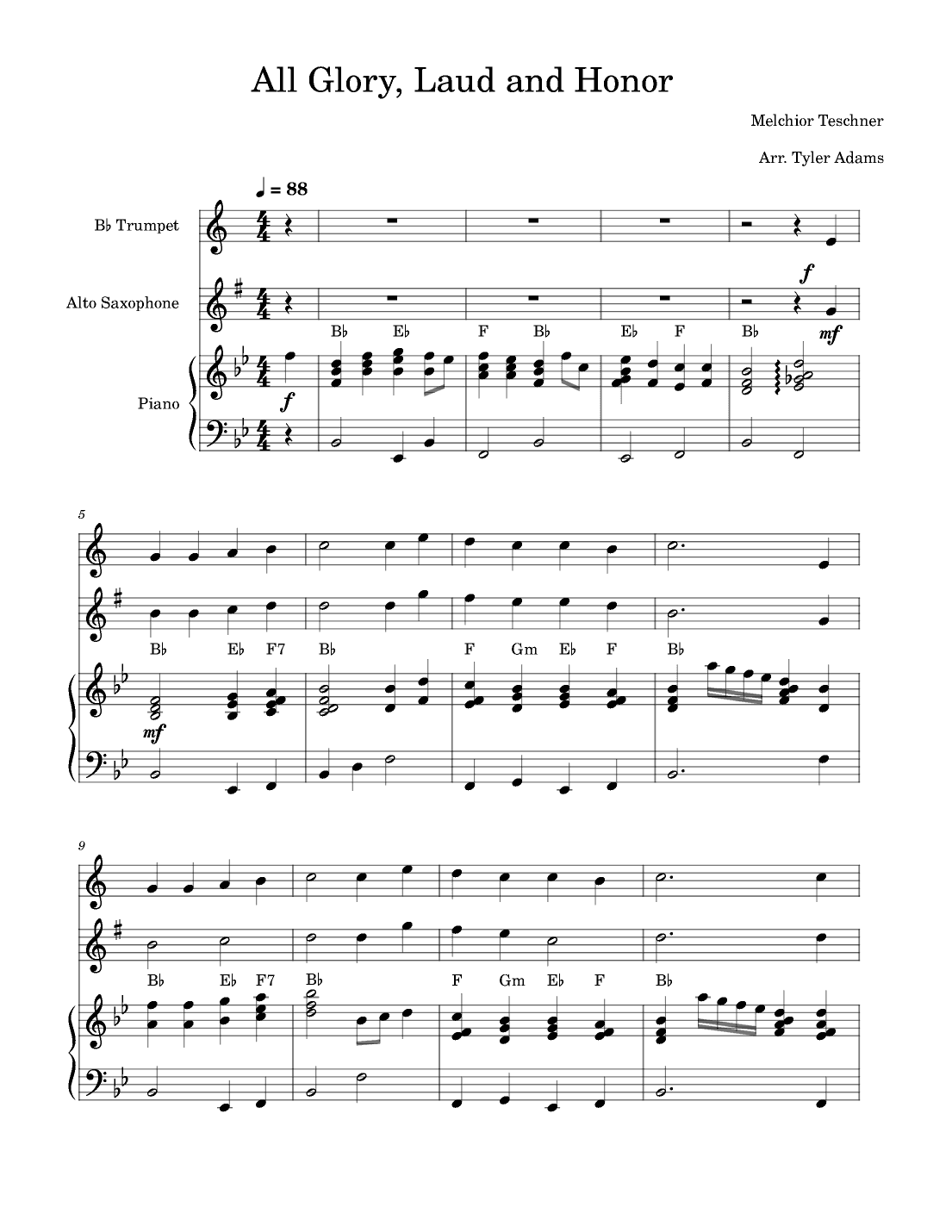All Glory, Laud and Honor (Trumept and Alto Sax Duet with Piano) (arr. Tyler Adams)