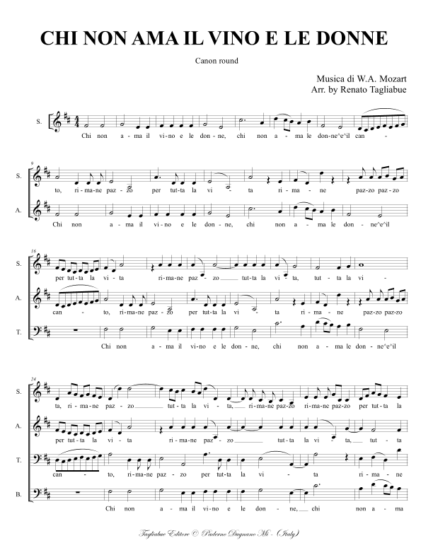 CHI NON AMA IL VINO E LE DONNE (arr. Renato Tagliabue)