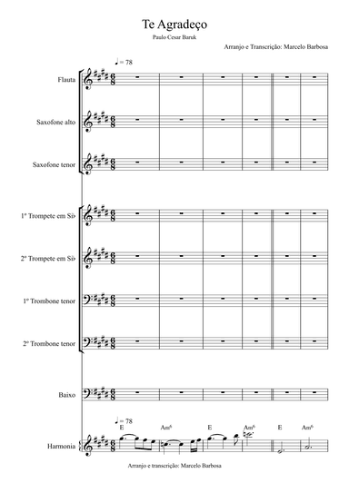 Te Agradeço - Score Only (arr. Arranjo e Transcrição: Marcelo Barbosa)