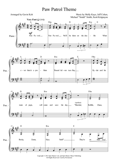 Paw Patrol Theme (arr. Gavin Koh)