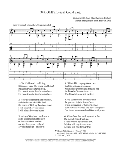 347 Oh If of Jesus I Could Sing (arr. John Stewart 2013)