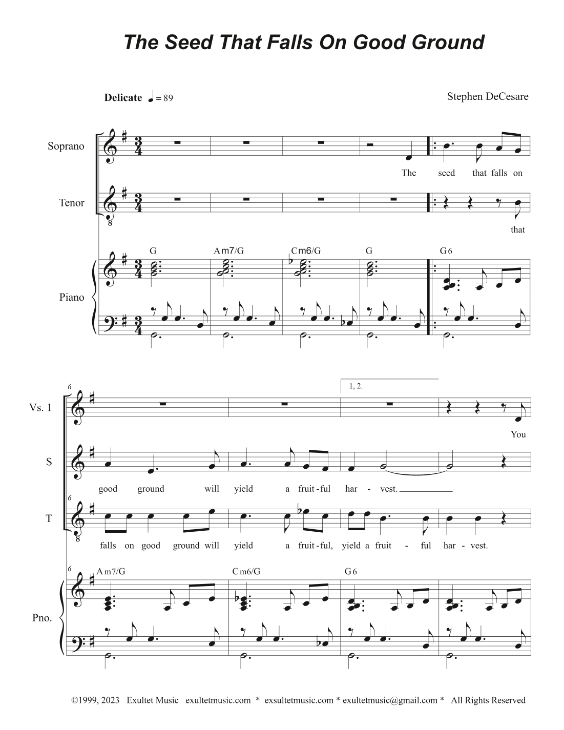 The Seed That Falls On Good Ground (2-part choir - (Soprano and Tenor)