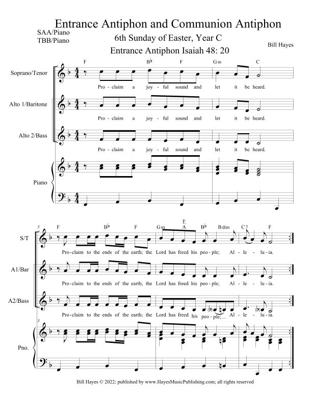 Antiphons for 6th Sunday in Easter, Year C