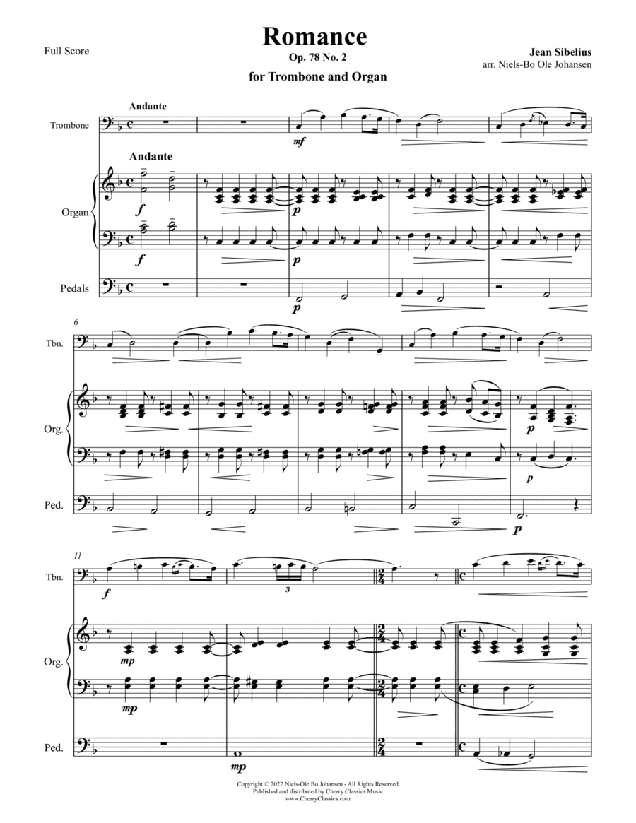 Romance for Trombone and Organ, Op. 78, No. 2 (arr. Niels-Ole Bo Johansen)