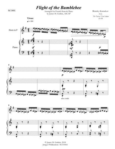 Korsakov: Flight of the Bumblebee for French Horn & Piano (arr. James M. Guthrie, ASCAP)