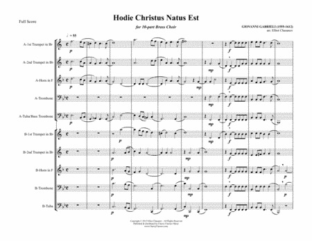 Hodie Christus Natus Est for 10-piece brass ensemble (arr. Elliot Chasanov)