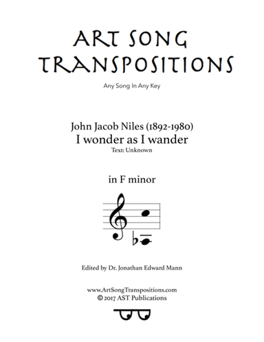 I Wonder As I Wander (arr. ArtSongTranspositions.com)