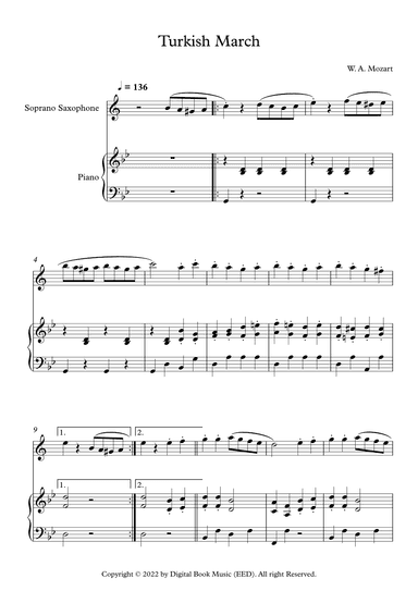 Turkish March - Wolfgang Amadeus Mozart (Soprano Sax + Piano) (arr. Digital Book Music)