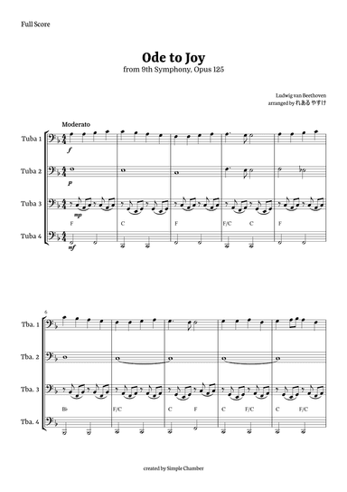 Ode to Joy for Tuba Quartet by Beethoven Opus 125 (arr. れある やすけ)
