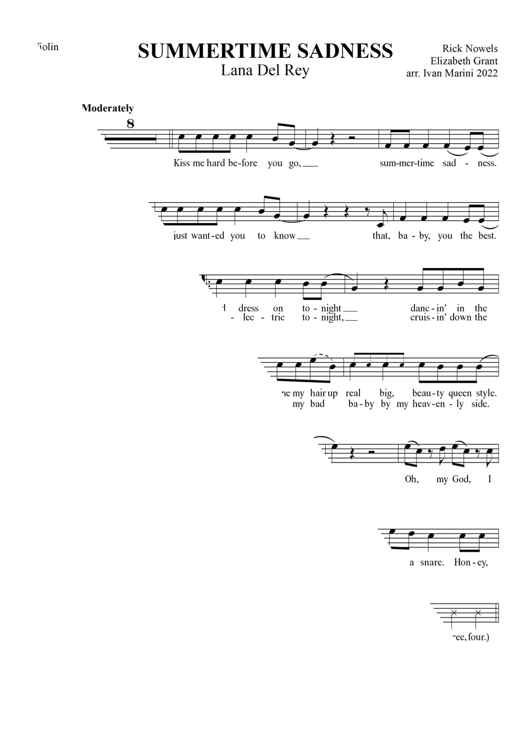 Summertime Sadness (arr. Ivan Marini)