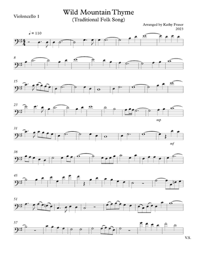 Wild Mountain Thyme for Cello Duet (arr. Katherine L Fraser)