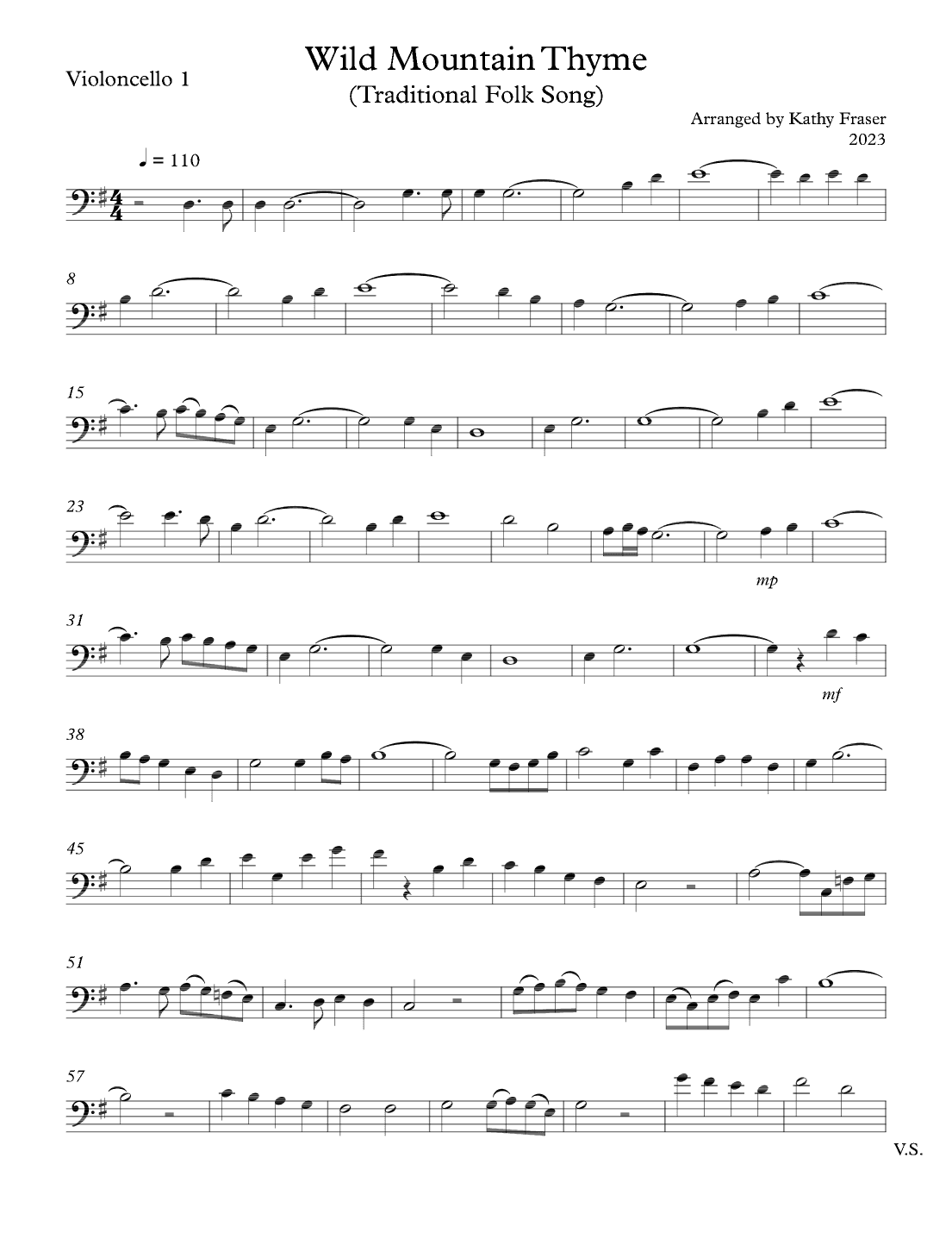 Wild Mountain Thyme for Cello Duet (arr. Katherine L Fraser)