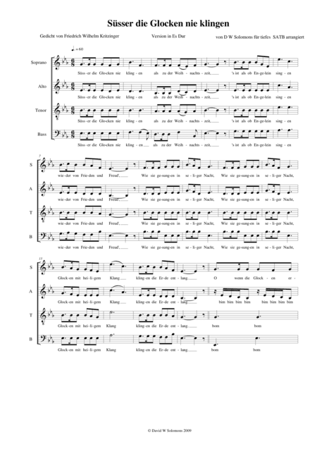 Süsser die Glocken nie klingen for SATB choir (arr. David Warin Solomons)