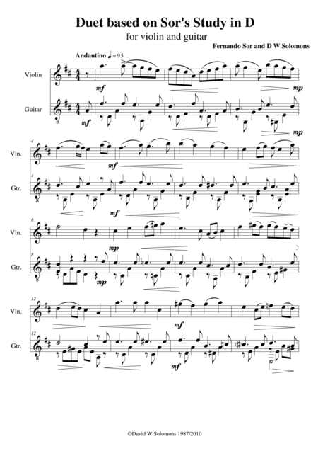 Study in D for guitar with added tune for violin (arr. David Warin Solomons)