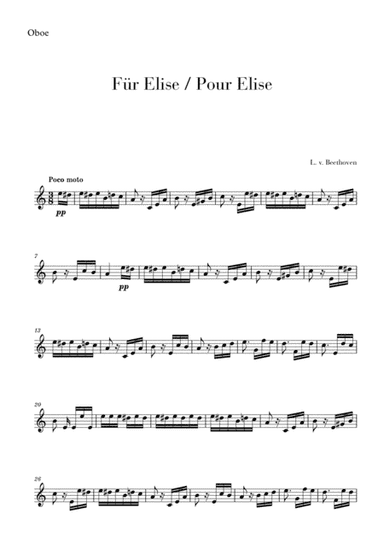 Pour Elise (Für Elise) for Oboe (arr. Cadenza Editions)