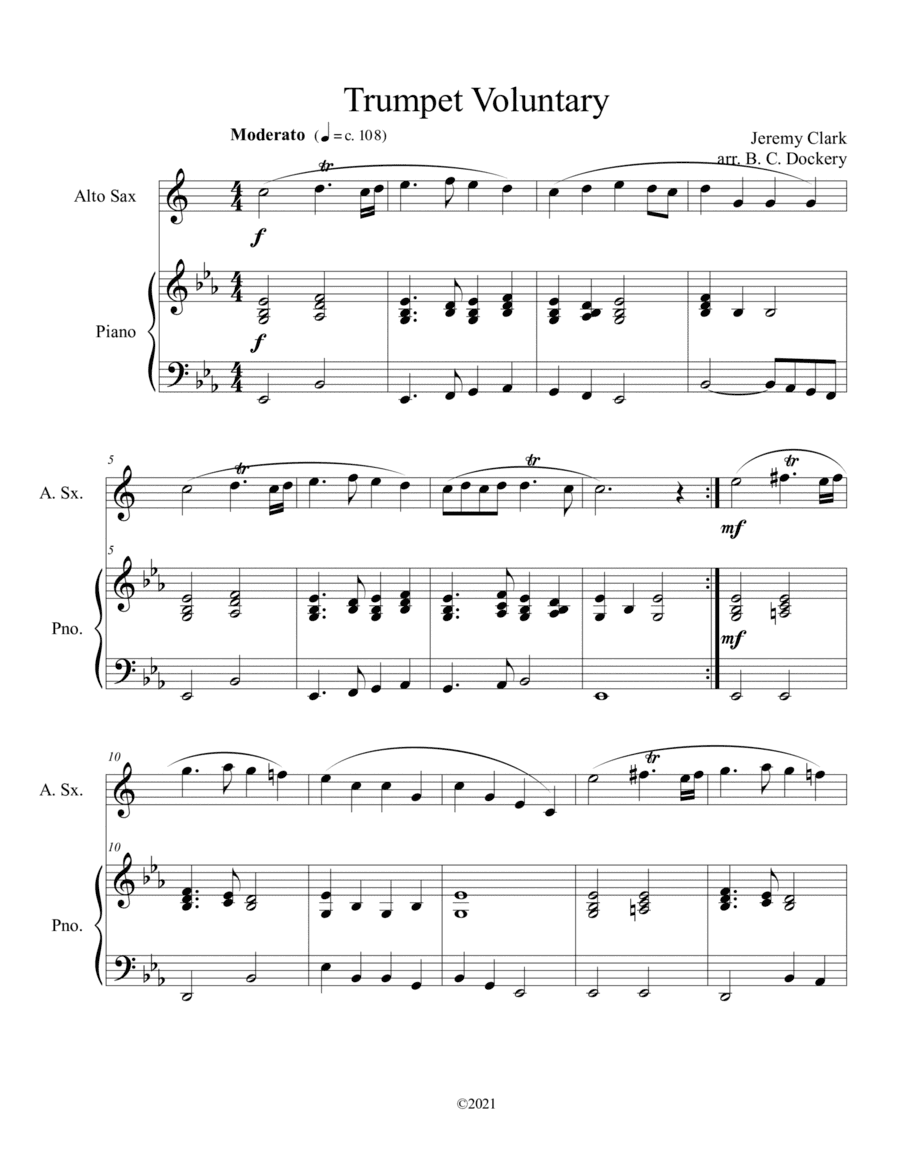Trumpet Voluntary (Alto Sax Solo) with piano accompaniment (arr. B. C. Dockery)