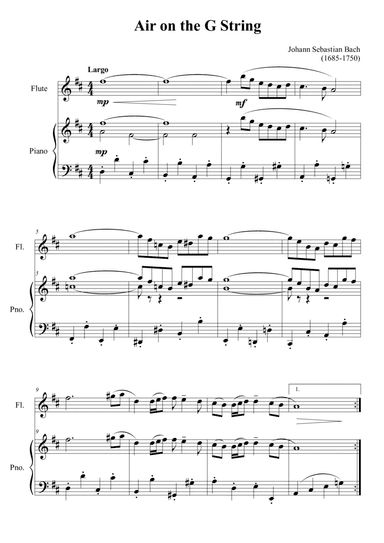 Air on the G String for flute and piano (arr. Passoni Music)