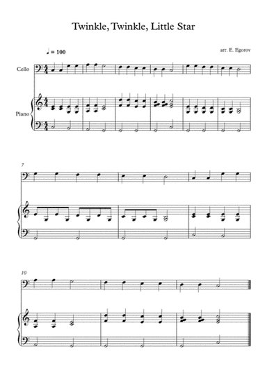 Twinkle, Twinkle, Little Star, For Cello & Piano