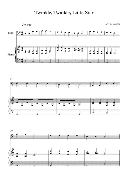 Twinkle, Twinkle, Little Star, For Cello & Piano