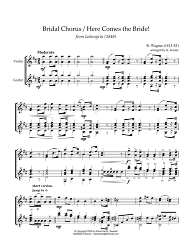 Bridal Chorus / Here Comes the Bride! for violin (advanced) and guitar (arr. K. Krantz)
