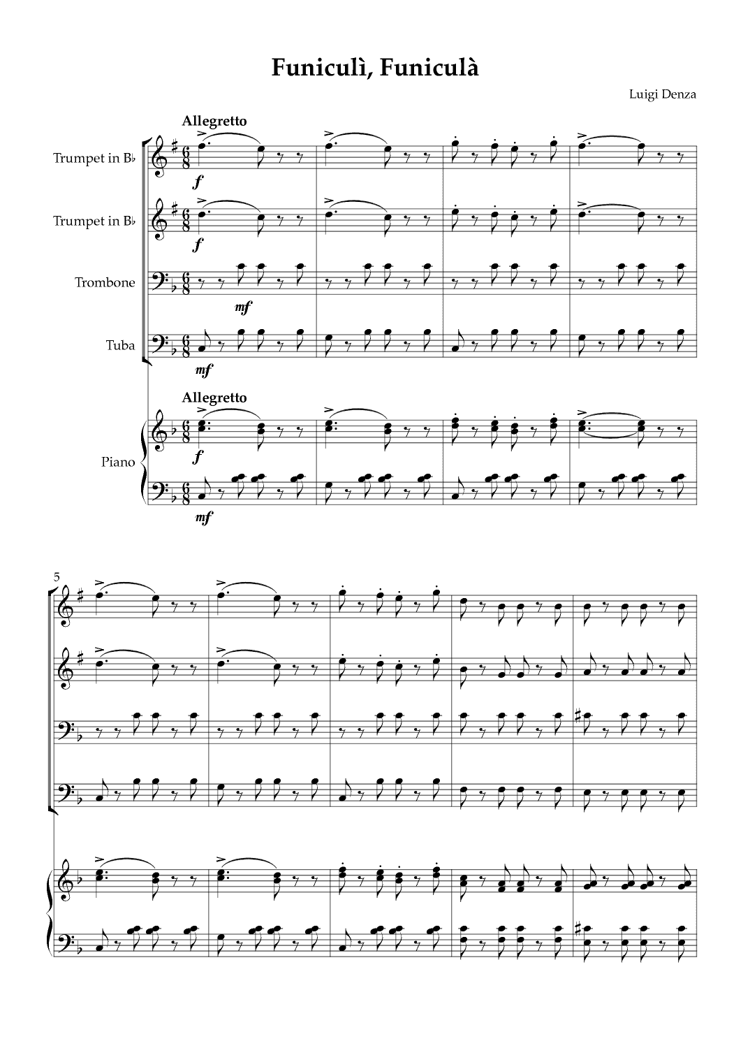 Funiculì, Funiculà - Brass Quartet & Piano (arr. Karen Gueiros)