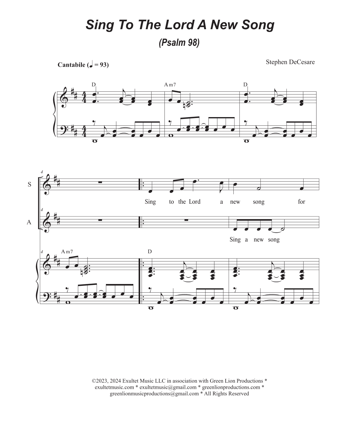 Sing To The Lord A New Song (Psalm 98) (2-part choir - (SA)