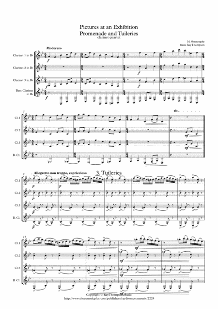 Mussorgsky: Pictures at an Exhibition Promenade No.3 and No.3 "Tuileries" - clarinet quartet (arr. Ray  Thompson)