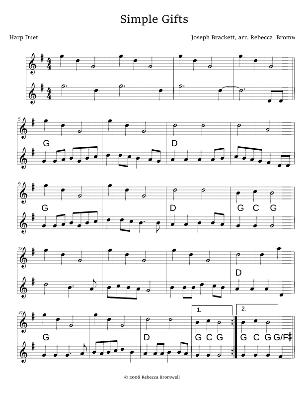 "Simple Gifts" - Score Only (arr. Rebecca Bromwell)