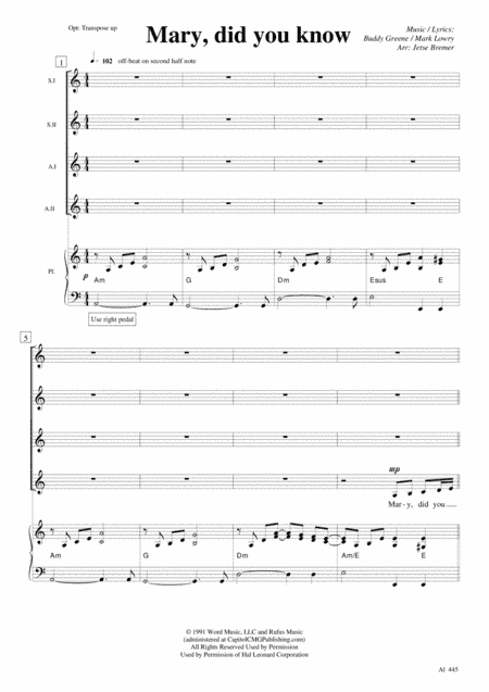 Mary, Did You Know? (arr. Jetse Bremer)