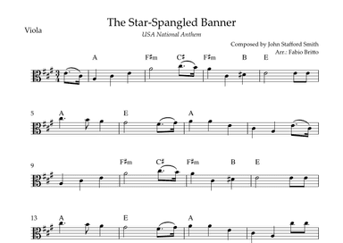 The Star Spangled Banner (USA National Anthem) for Viola Solo with Chords (A Major) (arr. Fabio Britto)