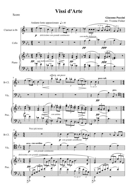 Vissi d'Arte for Clarinet, Cello and Piano (arr. Yvonne Fisher)