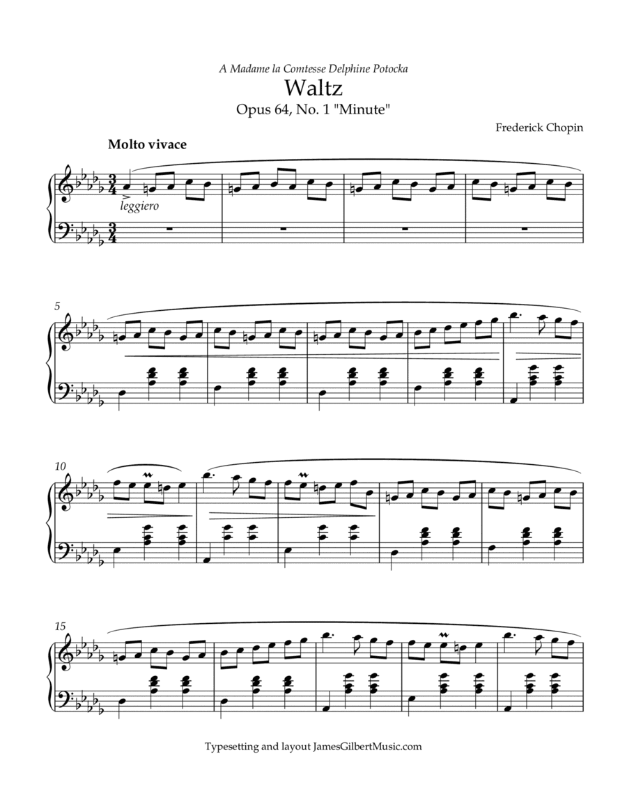 Waltz in Db major (Minute Waltz), Opus 64, No 1 (arr. James Gilbert Music)
