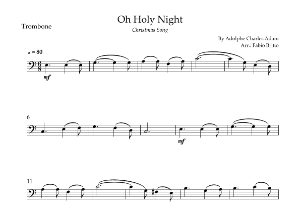 Oh Holly Night (Christmas Song) for Trombone Solo (arr. Fabio Britto)