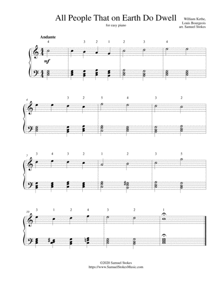 All People that on Earth Do Dwell - for easy piano (arr. Samuel Stokes)