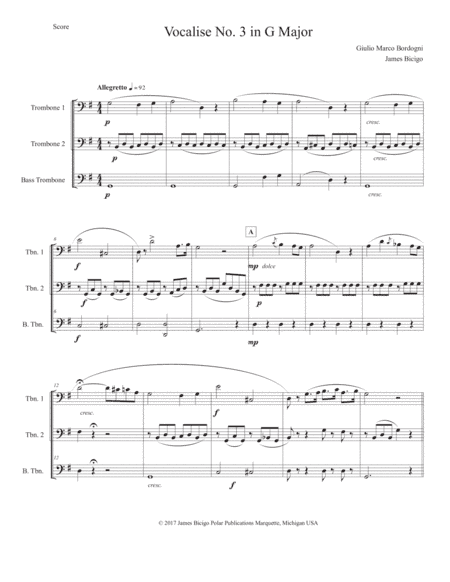 Vcalise No 3. in G Major (arr. James Bicigo)