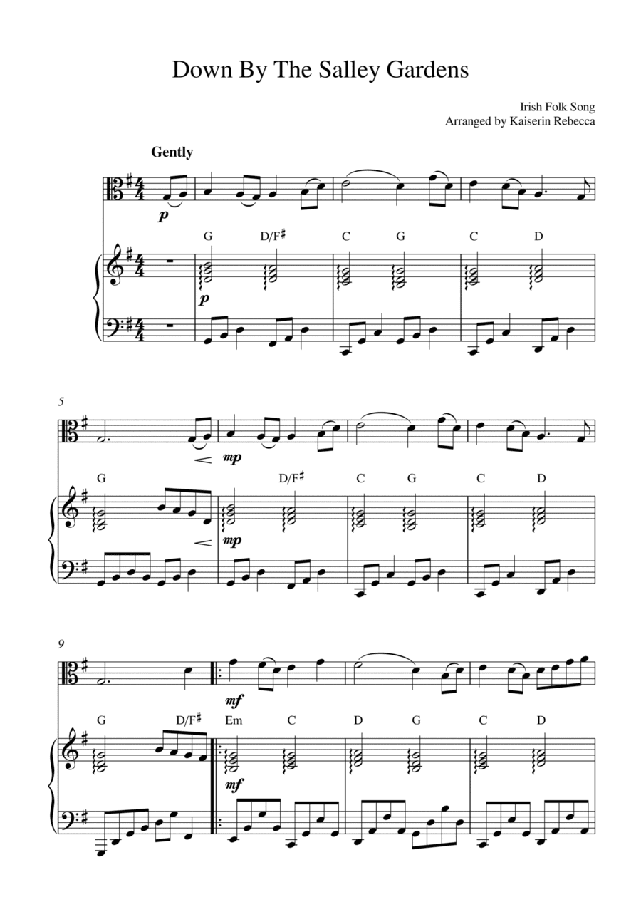 Down By The Salley Gardens (for viola solo and piano accompaniment) (arr. Kaiserin Rebecca)