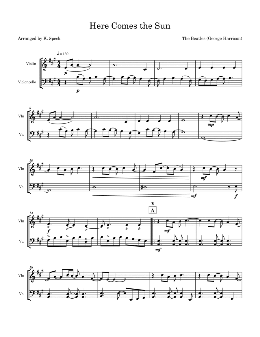 Here Comes The Sun (arr. K. Speck)