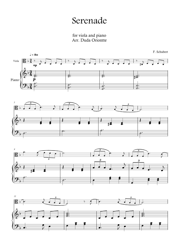 Serenade (viola and piano SIMPLIFIED) Schubert (arr. Duda Oriontte)