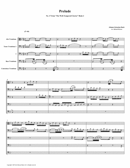 Prelude 17 from Well-Tempered Clavier, Book 2 (Trombone Quintet) (arr. Richard Byrnes)
