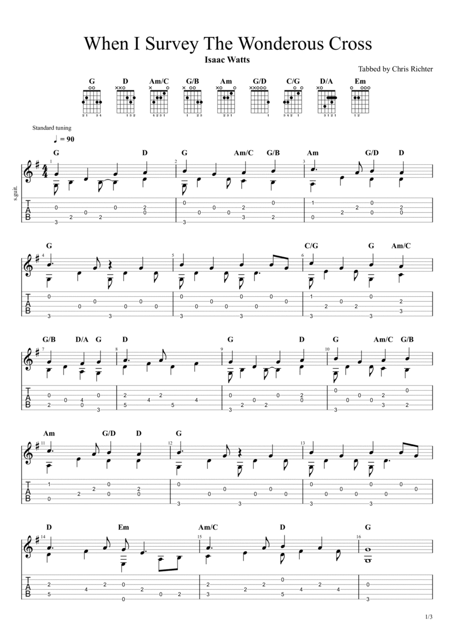 When I Survey the Wondrous Cross (Solo Fingerstyle Guitar Tab) (arr. Chris Richter)