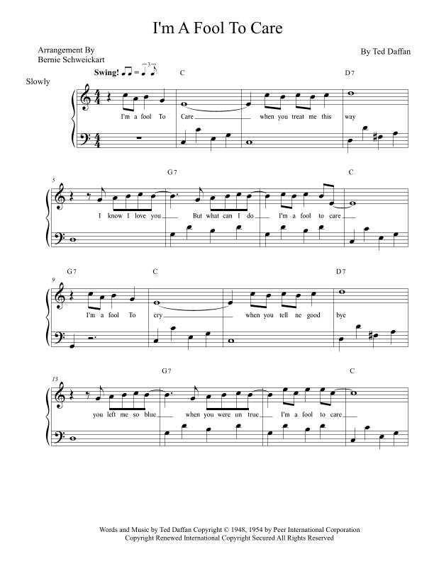 I'm A Fool To Care (arr. Bernie Schweickart)